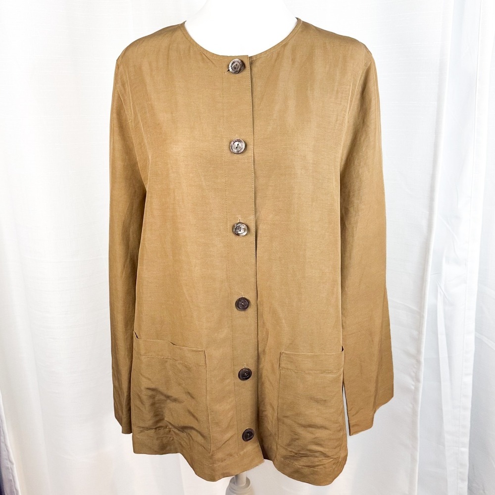 Country Road Linen Silk Tunic Top S Mustard Button Front Minimalist Lagenlook